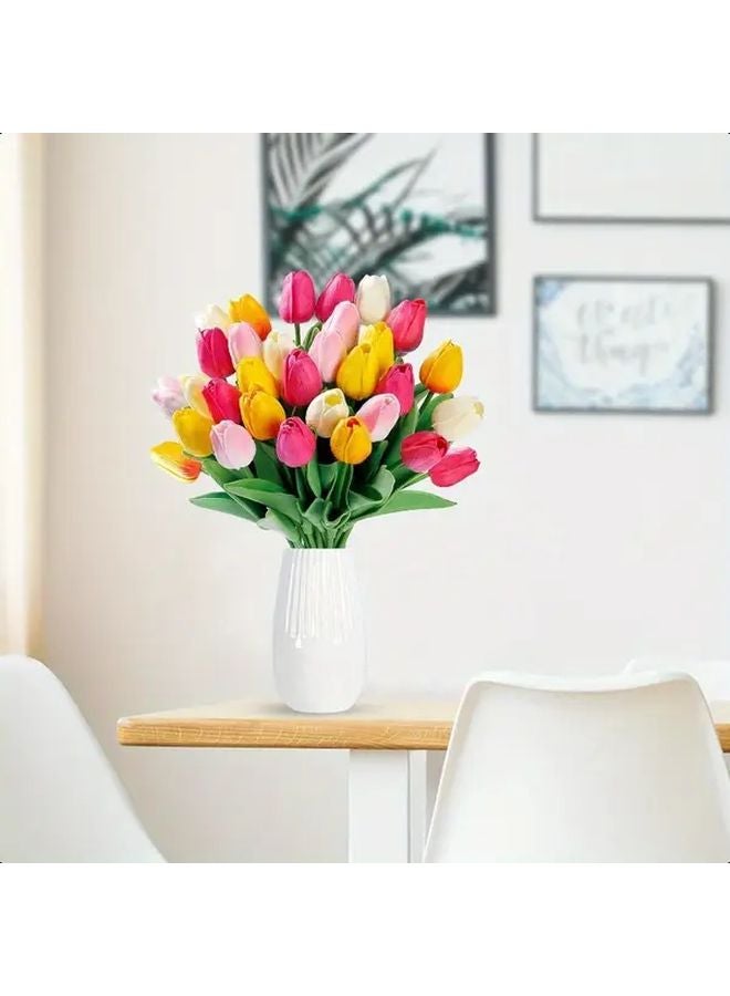 10pcs Real Touch Artificial Tulip Bouquet Mixed Color Faux Flowers For Home Office Wedding Decor - Image 2